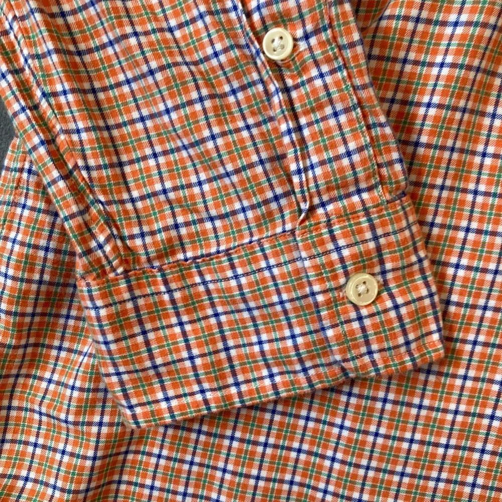 Polo Ralph Lauren Mens XL Orange Blue Plaid Button Down Shirt Cotton Long Sleeve